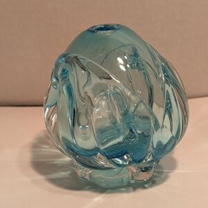Vintage, hand-blown art glass vase or bowl in an aqua blue color. Signed.